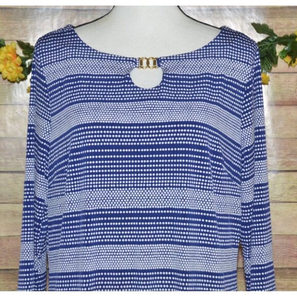 Jaclyn Smith Blouse Top Blue White Polka Dot Size L 3/4 Sleeve Career Casual - Picture 2 of 10